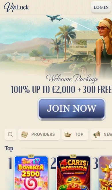 VipLuck mobile su smartphone con barra di navigazione Casino, Sports, Live Casino e Promotions